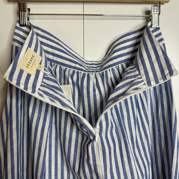 Sézane Blue White Striped Linen Cotton Maxi Skirt with Slit NWT US 6 - Picture 6 of 12